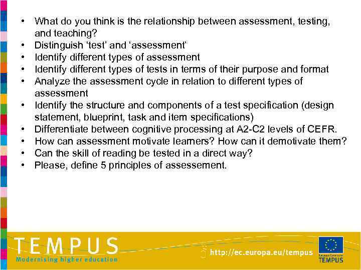  • What do you think is the relationship between assessment, testing, and teaching?
