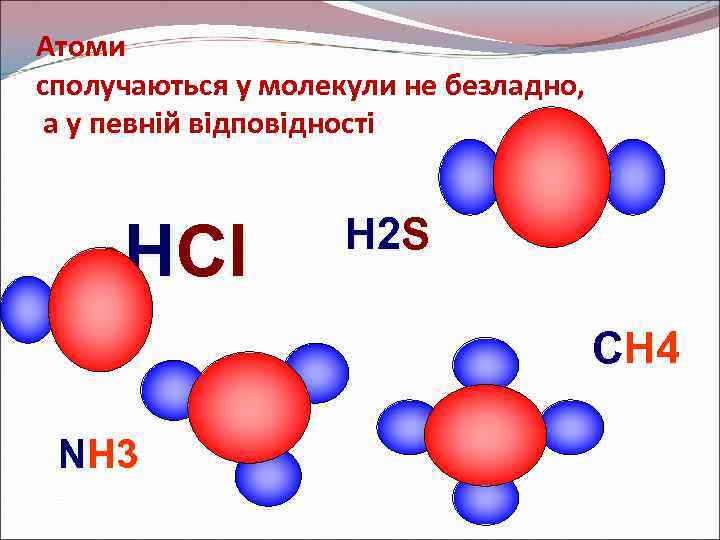 Атоми сполучаються у молекули не безладно, а у певній відповідності HCl H 2 S