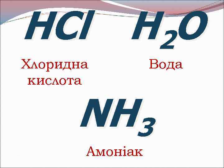 HС l H 2 O Хлоридна кислота Вода NH 3 Амоніак 