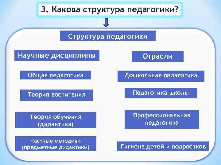 Педагогическая структура. Структура педагогики. Научные дисциплины и отрасли педагогики. Структура педагогической теории. Научные дисциплины педагогики и отрасли педагогики.