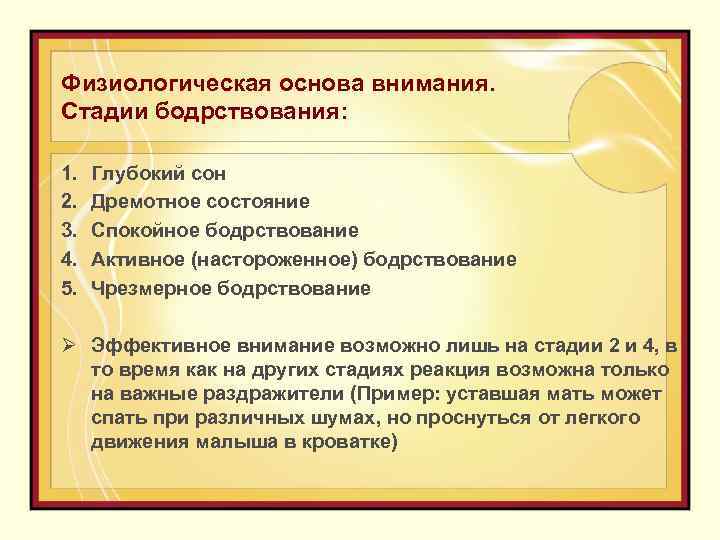 Что является основой внимания. Стадии бодрствования. Физиологические основы внимания. Фазы бодрствования. Физиологические основы внимания в психологии.