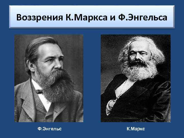 Воззрения К. Маркса и Ф. Энгельса Ф. Энгельс К. Маркс 