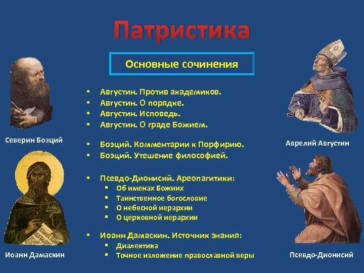 Патристика Основные сочинения • • • Боэций. Комментарии к Порфирию. Боэций. Утешение философией. •