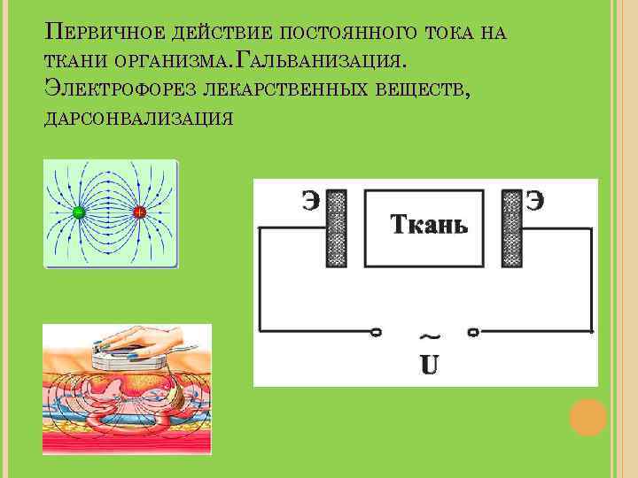 ПЕРВИЧНОЕ ДЕЙСТВИЕ ПОСТОЯННОГО ТОКА НА ТКАНИ ОРГАНИЗМА. ГАЛЬВАНИЗАЦИЯ. ЭЛЕКТРОФОРЕЗ ЛЕКАРСТВЕННЫХ ВЕЩЕСТВ, ДАРСОНВАЛИЗАЦИЯ 