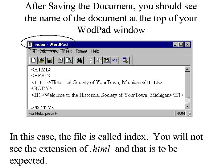 After Saving the Document, you should see the name of the document at the