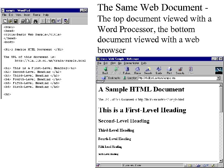 The Same Web Document The top document viewed with a Word Processor, the bottom