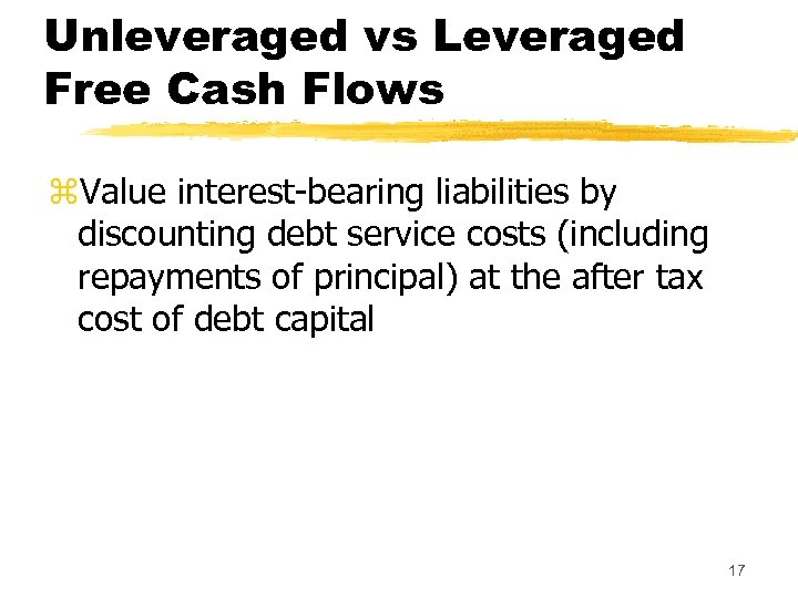 Unleveraged vs Leveraged Free Cash Flows z. Value interest-bearing liabilities by discounting debt service