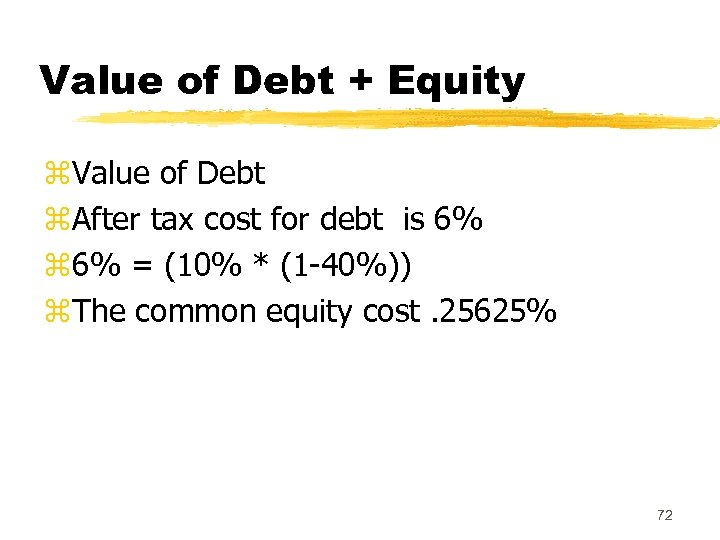 Value of Debt + Equity z. Value of Debt z. After tax cost for