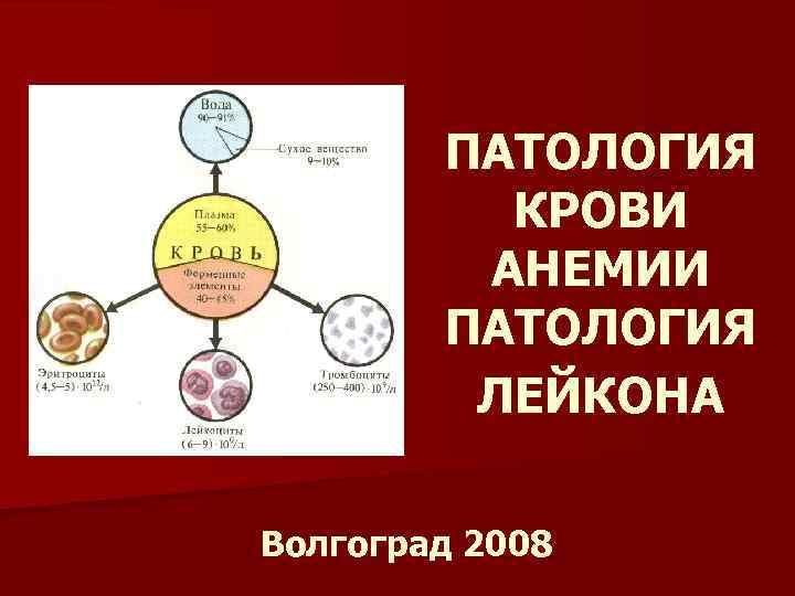 ПАТОЛОГИЯ КРОВИ АНЕМИИ ПАТОЛОГИЯ ЛЕЙКОНА Волгоград 2008 