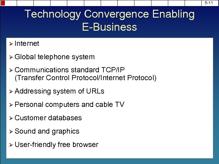5 -11 Technology Convergence Enabling E-Business Ø Internet Ø Global telephone system Ø Communications