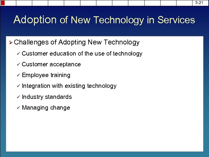 5 -21 Adoption of New Technology in Services Ø Challenges of Adopting New Technology