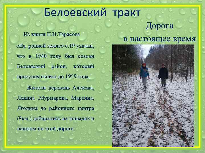 Белоевский тракт Из книги Н. И. Тарасова «На родной земле» с. 19 узнали, что