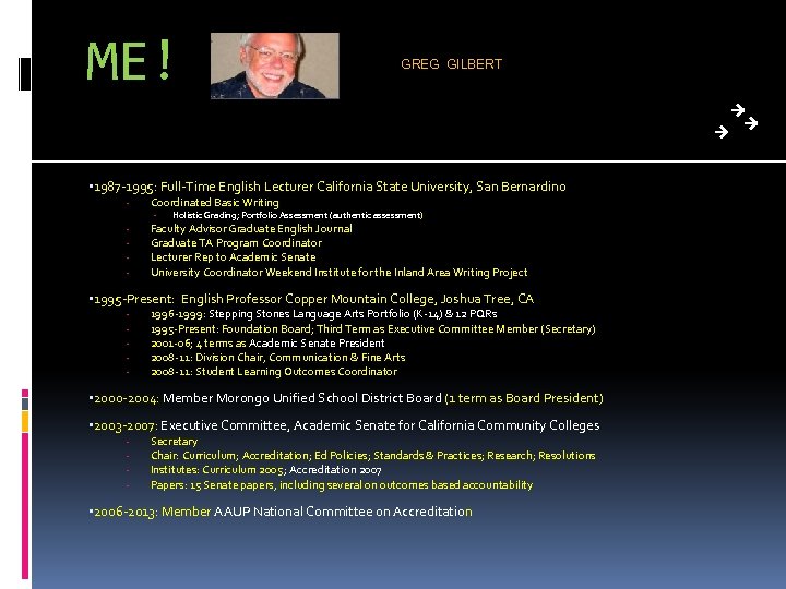 ME! GREG GILBERT • 1987 -1995: Full-Time English Lecturer California State University, San Bernardino