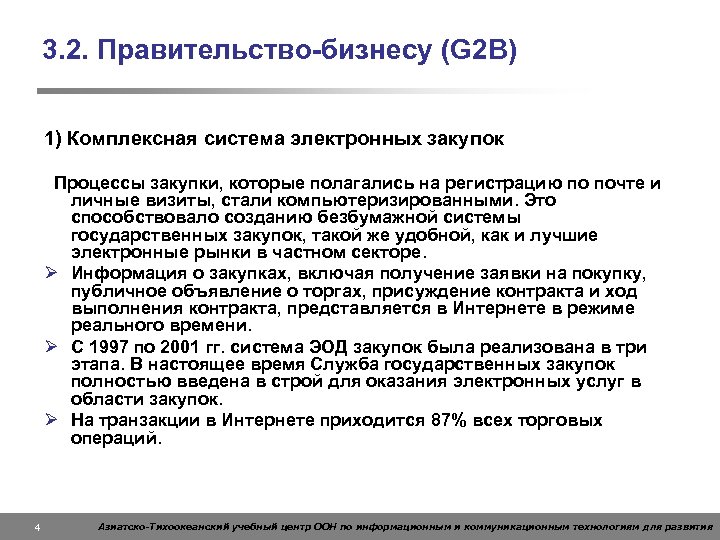 3. 2. Правительство-бизнесу (G 2 B) 1) Комплексная система электронных закупок Процессы закупки, которые