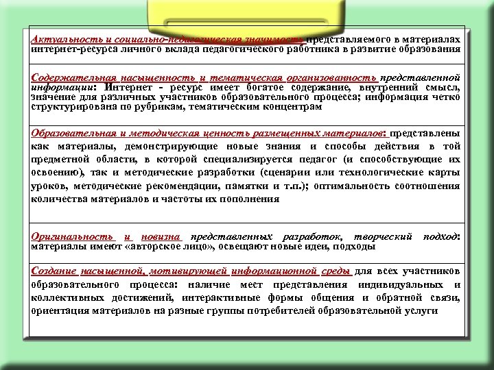 Актуальность и социально-педагогическая значимость представляемого в материалах интернет-ресурса личного вклада педагогического работника в развитие