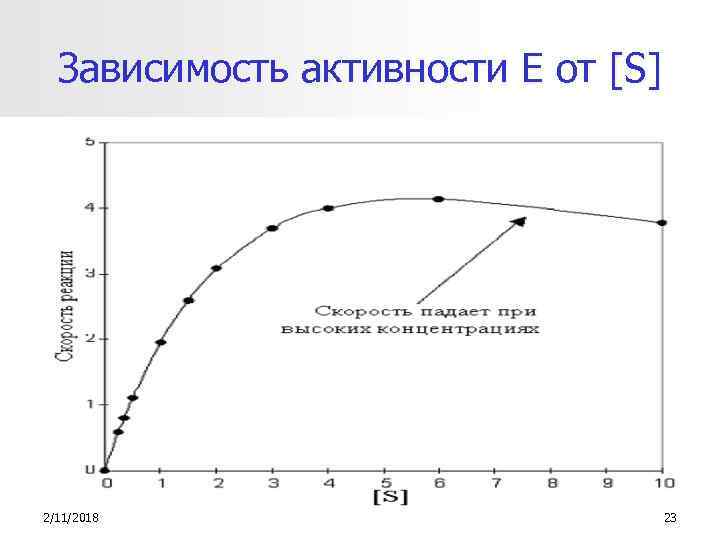 Зависимость активности Е от [S] 2/11/2018 23 