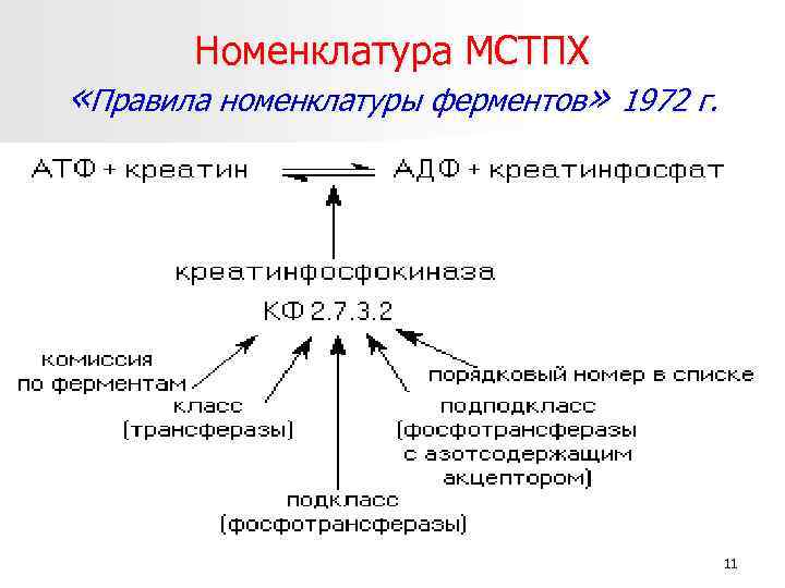 Номенклатура МСТПХ «Правила номенклатуры ферментов» 1972 г. 11 