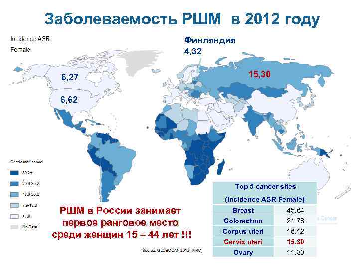 Заболеваемость РШМ в 2012 году Финляндия 4, 32 6, 27 15, 30 6, 62