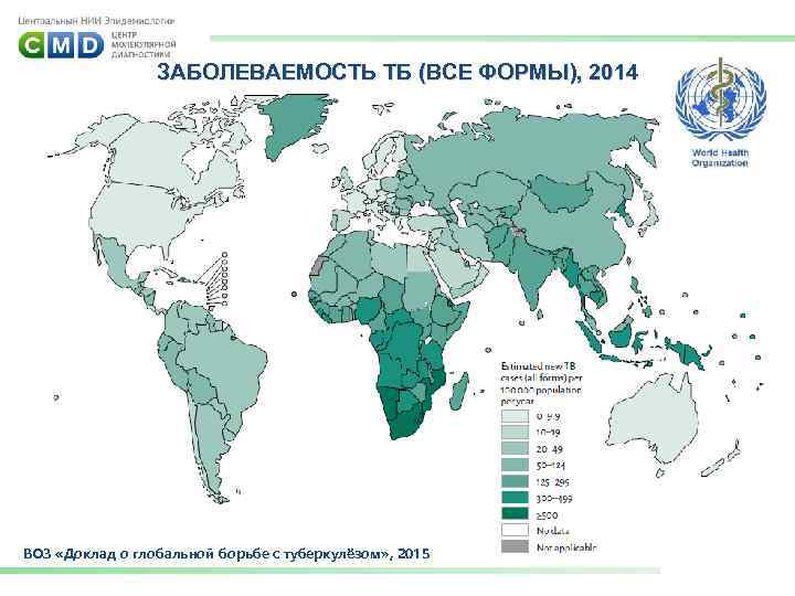 ЗАБОЛЕВАЕМОСТЬ ТБ (ВСЕ ФОРМЫ), 2014 ВОЗ «Доклад о глобальной борьбе с туберкулёзом» , 2015