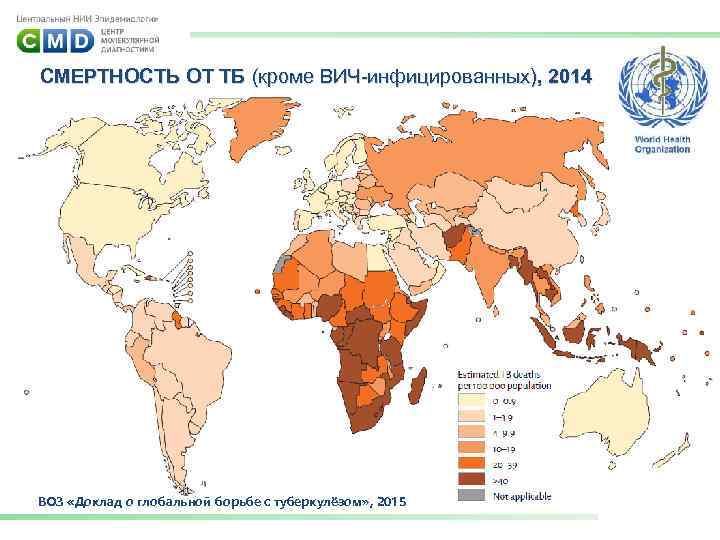 СМЕРТНОСТЬ ОТ ТБ (кроме ВИЧ-инфицированных), 2014 ВОЗ «Доклад о глобальной борьбе с туберкулёзом» ,