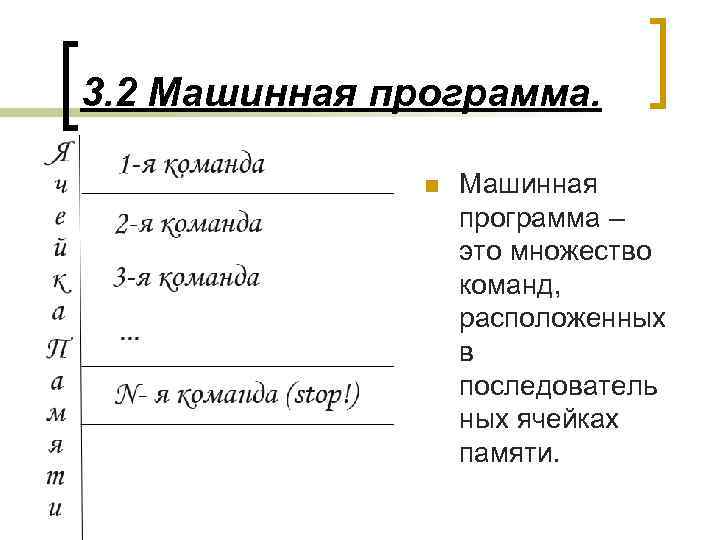 3. 2 Машинная программа. n Машинная программа – это множество команд, расположенных в последователь