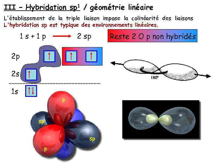 III – Hybridation sp 1 / géométrie linéaire L'établissement de la triple liaison impose