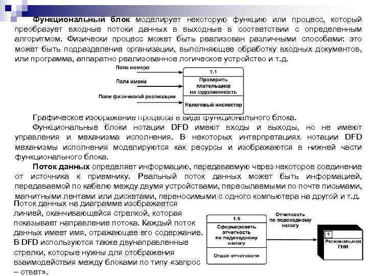 Функциональный блок моделирует некоторую функцию или процесс, который преобразует входные потоки данных в выходные