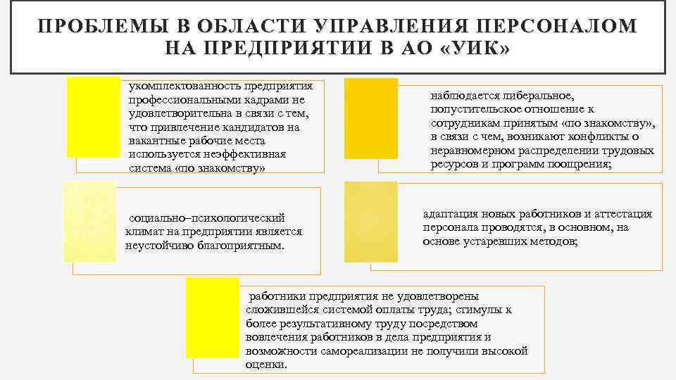 ПРОБЛЕМЫ В ОБЛАСТИ УПРАВЛЕНИЯ ПЕРСОНАЛОМ НА ПРЕДПРИЯТИИ В АО «УИК » укомплектованность предприятия профессиональными