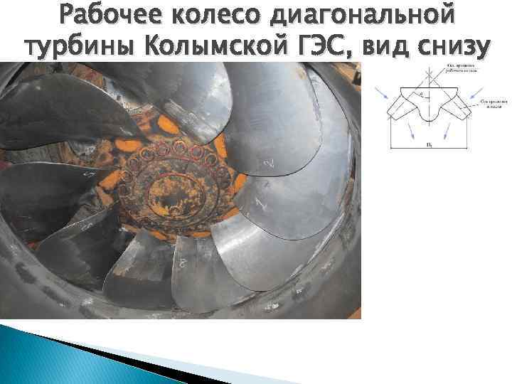 Рабочее колесо диагональной турбины Колымской ГЭС, вид снизу 