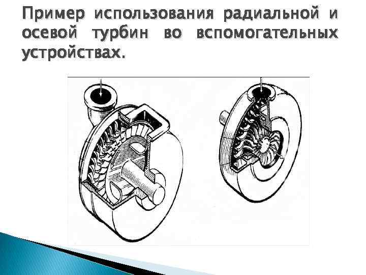 Пример использования радиальной и осевой турбин во вспомогательных устройствах. 