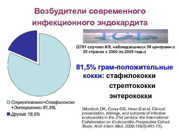 Возбудители современного инфекционного эндокардита (2781 случаев ИЭ, наблюдавшихся 58 центрами в 25 странах с