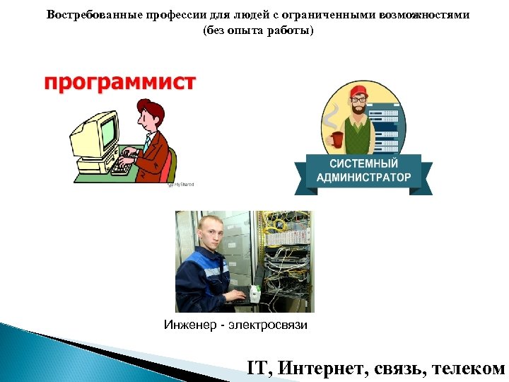 Востребованные профессии для людей с ограниченными возможностями (без опыта работы) Инженер - электросвязи IT,