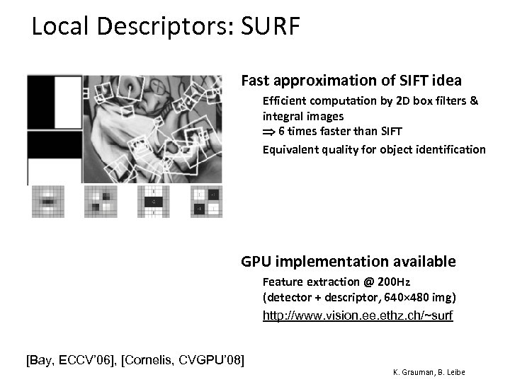Local Descriptors: SURF • Fast approximation of SIFT idea Ø Ø Efficient computation by