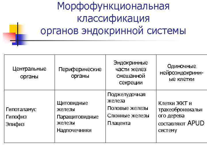 Морфофункциональная классификация органов эндокринной системы Центральные органы Гипоталамус Гипофиз Эпифиз Периферические органы Щитовидные железы