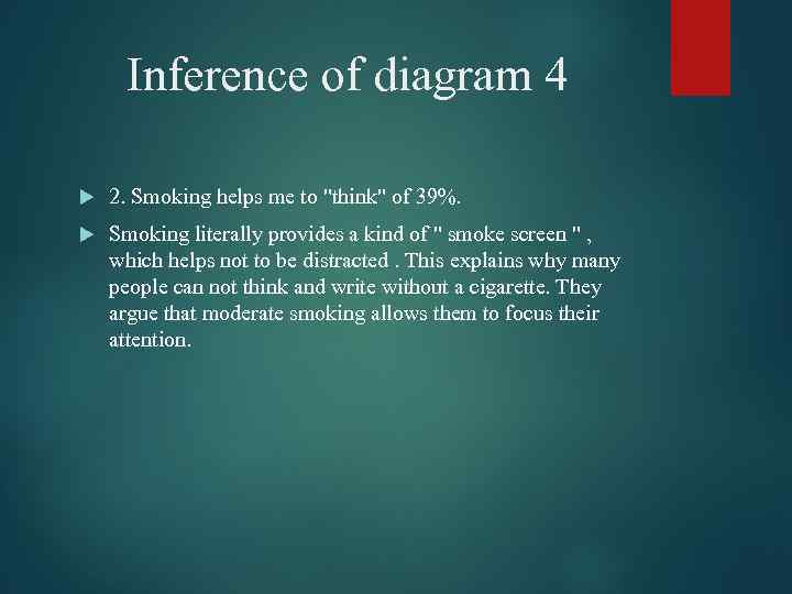 Inference of diagram 4 2. Smoking helps me to 