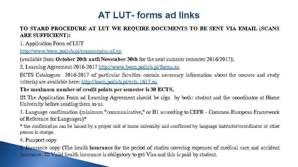 AT LUT- forms ad links TO STARD PROCEDURE AT LUT WE REQUIRE DOCUMENTS TO