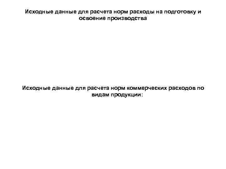 Исходные данные для расчета норм расходы на подготовку и освоение производства Исходные данные для