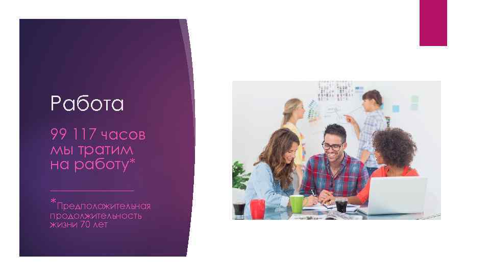 Работа 99 117 часов мы тратим на работу* ______ *Предположительная продолжительность жизни 70 лет