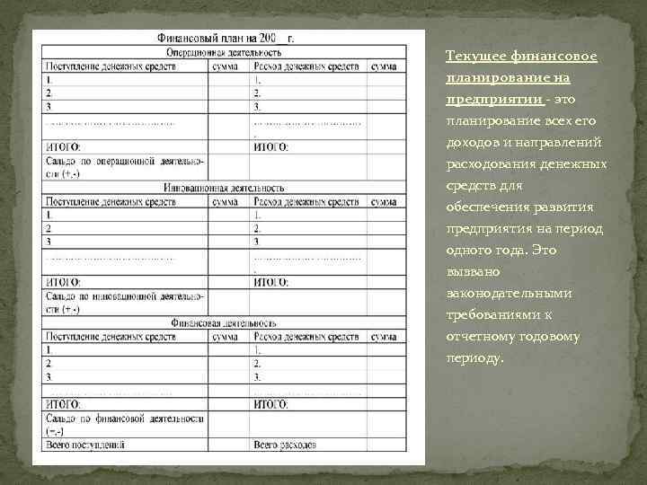 Текущее финансовое планирование на предприятии - это планирование всех его доходов и направлений расходования