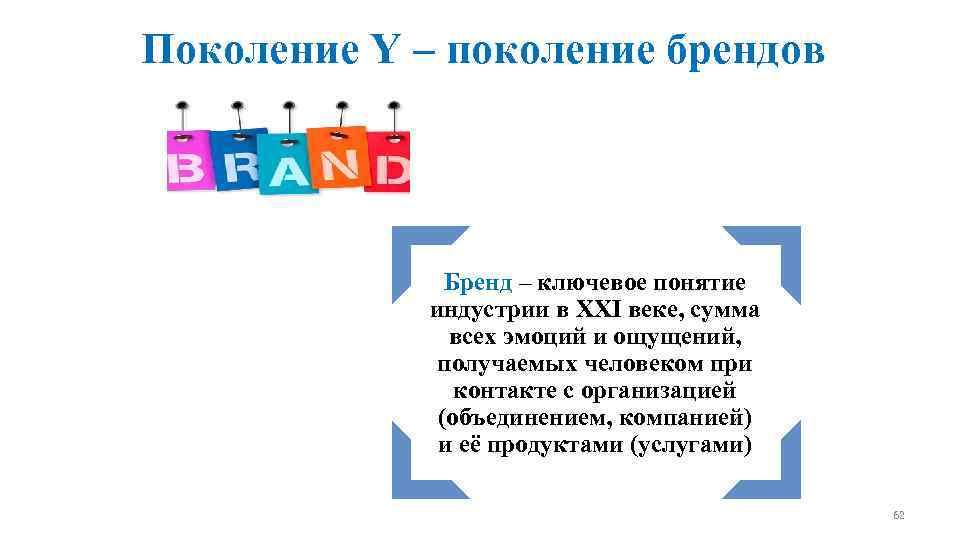 Поколение Y – поколение брендов Бренд – ключевое понятие индустрии в XXI веке, сумма