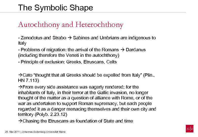 The Symbolic Shape Autochthony and Heterochthony - Zenodotus and Strabo Sabines and Umbrians are