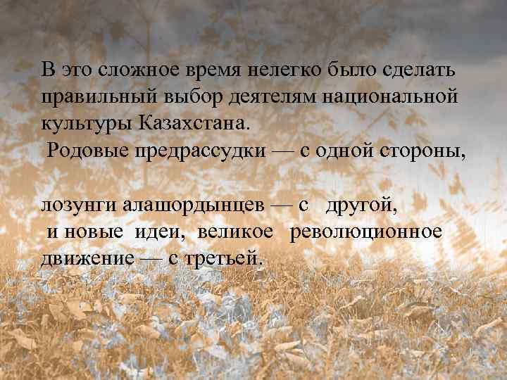 В это сложное время нелегко было сделать правильный выбор деятелям национальной культуры Казахстана. Родовые