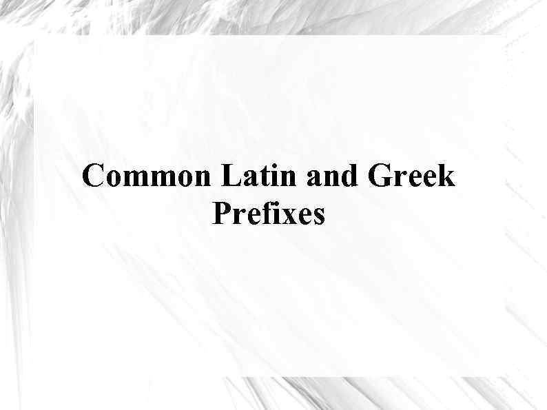Common Latin and Greek Prefixes 