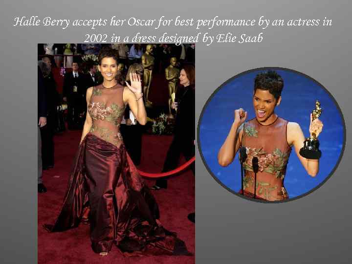 Halle Berry accepts her Oscar for best performance by an actress in 2002 in