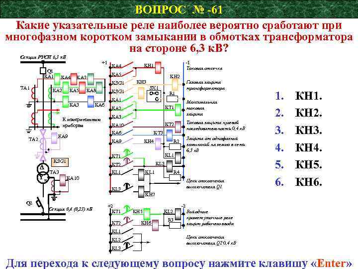 ВОПРОС № -61 Какие указательные реле наиболее вероятно сработают при многофазном коротком замыкании в