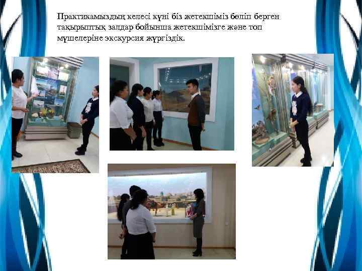 Практикамыздың келесі күні біз жетекшіміз бөліп берген тақырыптық залдар бойынша жетекшімізге және топ мүшелеріне