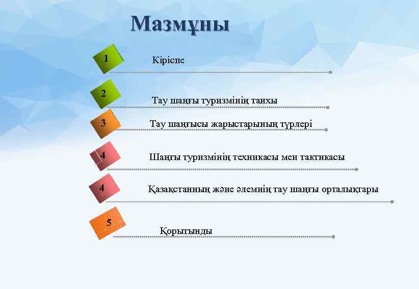 Мазмұны 1 2 Кіріспе Тау шаңғы туризмінің таихы 3 Тау шаңғысы жарыстарының түрлері 4