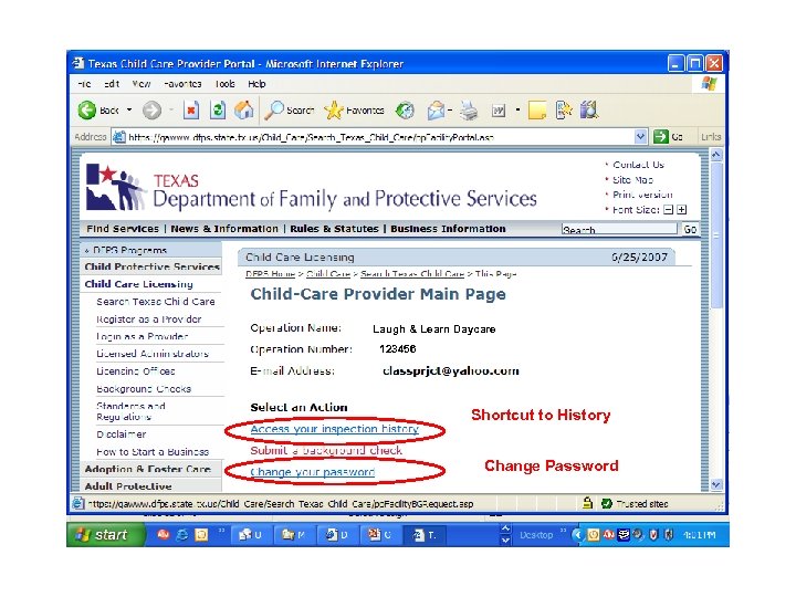 Laugh & Learn Daycare 123456 Shortcut to History Change Password 