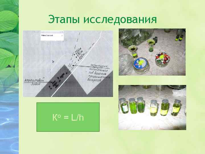 Этапы исследования Ко = L/h 