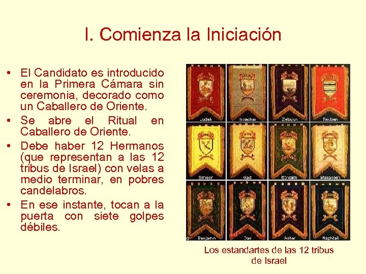 I. Comienza la Iniciación • El Candidato es introducido en la Primera Cámara sin